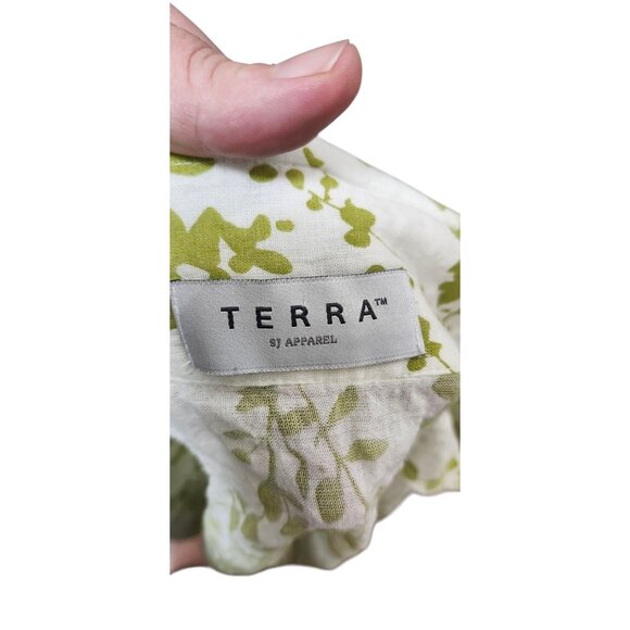 Terra SJ Apparel Green Floral Tunic Blouse Women’s S Cotton Rayon Button Front - Picture 13 of 15